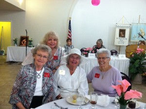 Karen behind Ginny then Geri and Phyllis with Cathy Pena and Carol Marquardt in the background sitting at the head table